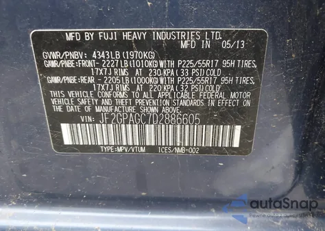 2013 Subaru Xv Crosstrek 2.0I Limited из США, поврежденный, VIN JF2GPAGC7D2886605